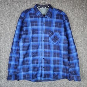 Unbranded Flannel Shirt Mens L Blue Plaid Fleece Lined Button Up Long Sleeve